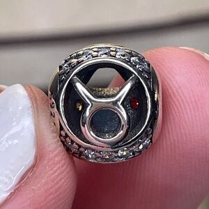 Bracelet Charm Taurus Zodiac Sign & Rhinestones Sterling Silver